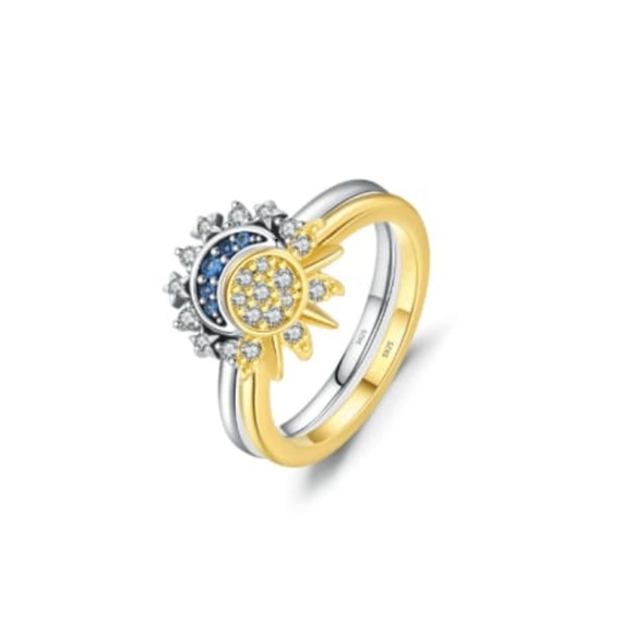 Solid 925 Sterling Silver Sun Moon Dainty Band Ring - Picture 4 of 8